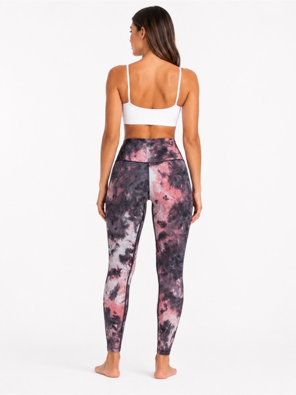 High-Waist Tie-Dye Yoga Leggings - Pink/Black